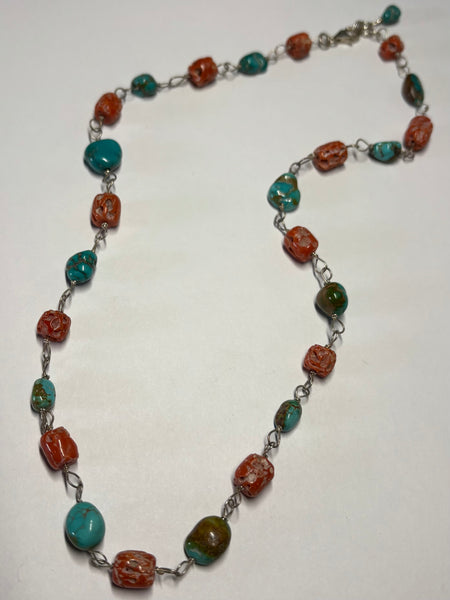 Turquoise & Red Coral Necklace