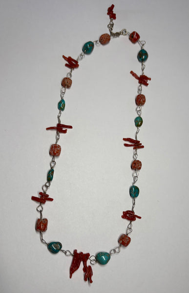 Turquoise & Red Coral Necklace