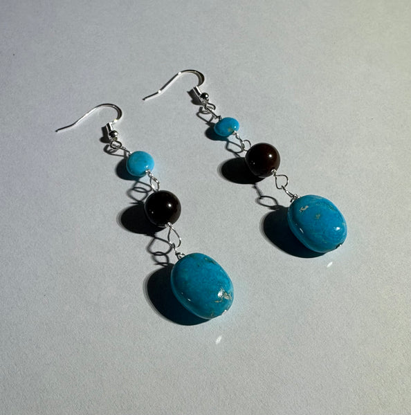 Kingman Turquoise & Oregon Chocolate Opal Earrings