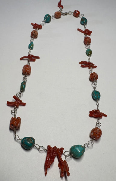 Turquoise & Red Coral Necklace