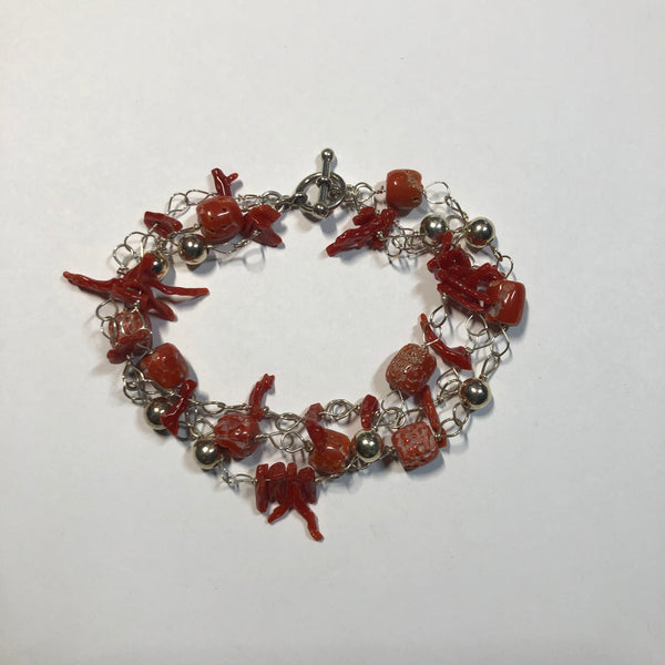 8” Red Coral Triple Bracelet