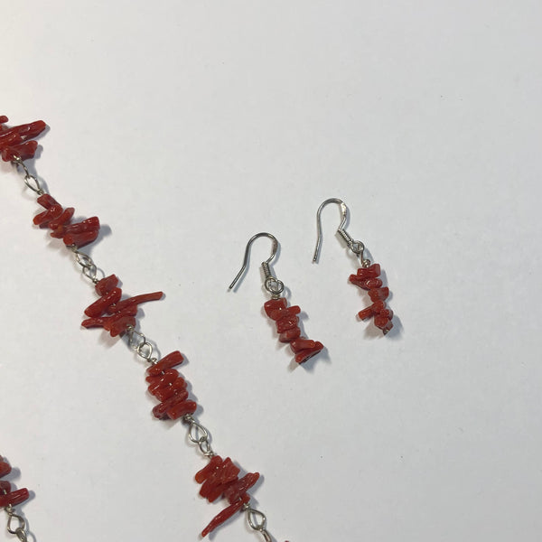 Red Coral & Sterling Silver Necklace & Earring Set