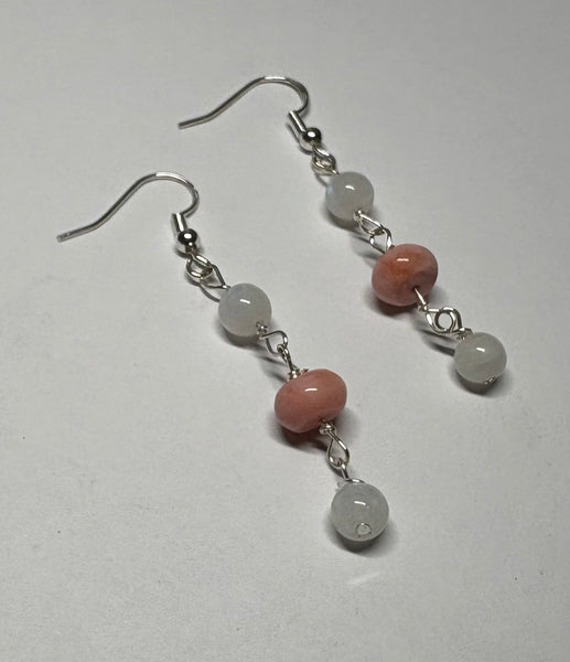 Oregon Pink Opal & Moonstone Earrings