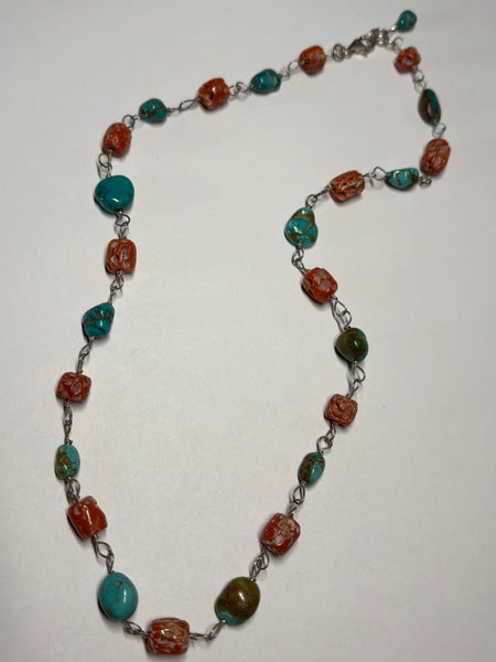 Turquoise & Red Coral Necklace