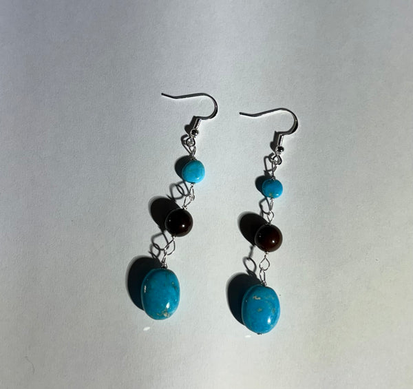 Kingman Turquoise & Oregon Chocolate Opal Earrings