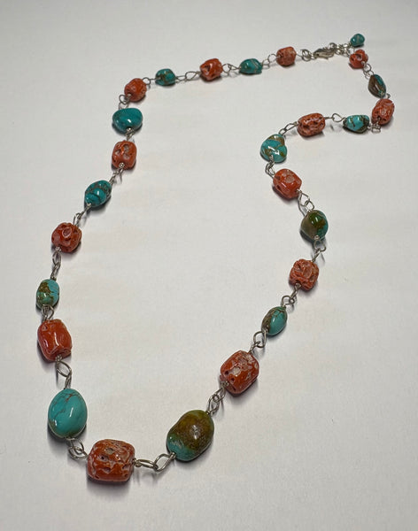 Turquoise & Red Coral Necklace