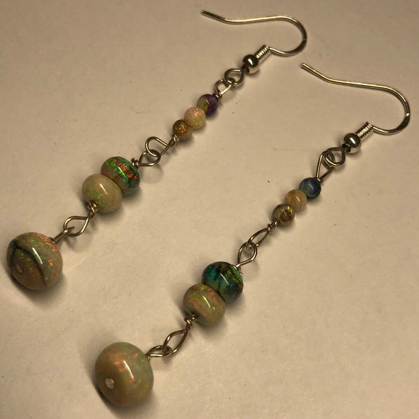 2 1/2 Inch Cultured Opal Earrings