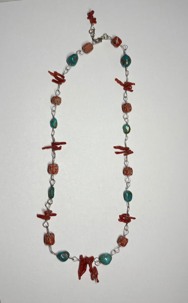 Turquoise & Red Coral Necklace