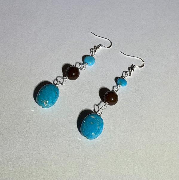 Kingman Turquoise & Oregon Chocolate Opal Earrings